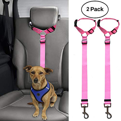 BWOGUE 2 Packs Dog Cat Safety Seat Belt Strap Car Headrest Restraint Adjustable