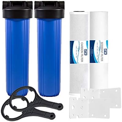 IPW Industries Inc 2 Stage Whole House Water Filter System w/ 20-Inch Full Flow Housing -1 Inch Inlet/Outlet and 4.5"x20" 5 Micron PP + Carbon Filters
