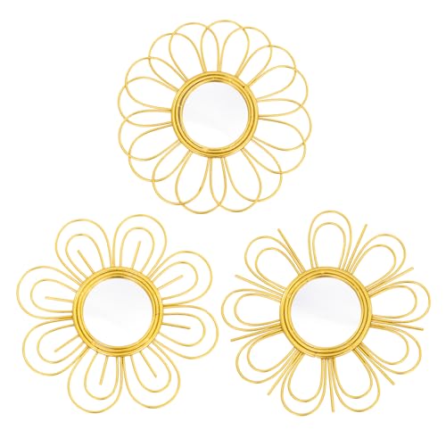 Manortang Gold Mirrors 3 Piece, 9 inch Flower-Shaped Mirror Hanging