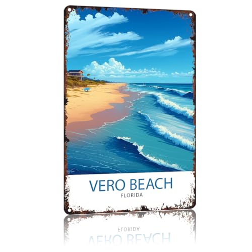 Plaque Métal Déco Vero Beach, Floride Classics Plaque En Tôle Résistante Panneau En Aluminium...