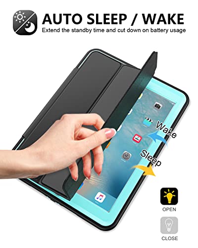 Seymac Ipad 6Th/5Th Generation Case, Durable Sturdy Heavy Duty Shockproof Protection Folio Stand Case With Smart Cover Auto Sleep/Wake For Ipad 9.7 Case, Black/Light Blue #TOP4