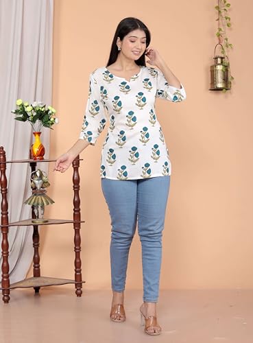 Image of Malikcraft Women's Rayon Printed Short Kurti Stylish Kurta for Women Trendy Short Kurta for Daily & Office Wear PR1