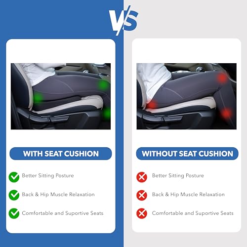 Image of WELLGIVER Memory Foam Car Seat Cushion for Driving - Orthopedic Seat Cushion for Car & Office Chair, Tailbone & Sciatica Pain Relief, Ergonomic Coccyx Support Pillow with Breathable Cover