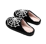 LNERIP Womens Mens Spider web Slippers Memory Foam Warm Cobweb Embroidery Print House Shoes Spider 41-42