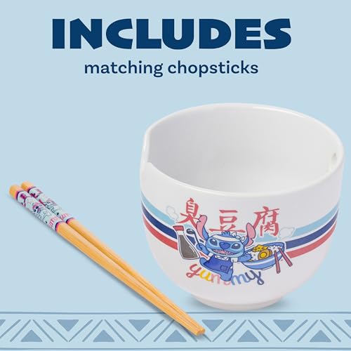 Image of Silver Buffalo Lilo and Stitch Yummy, Ramen Bowl with Chopsticks, 20oz