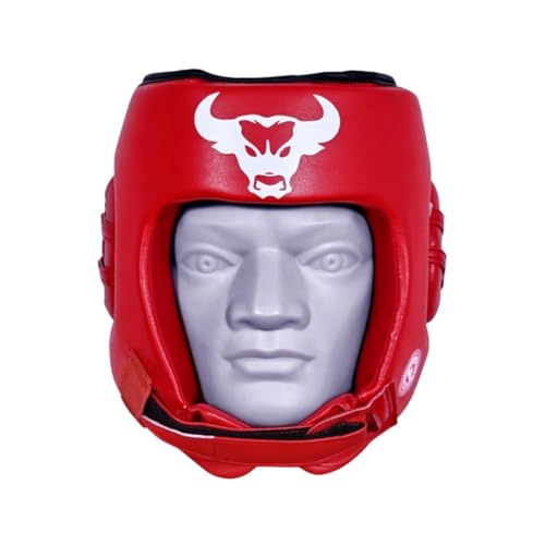 Image of Boxing Headguard MMA Training Headgear Muay Thai Full Face Protection Guard Sparring Helmet Head Guard (Red, L)