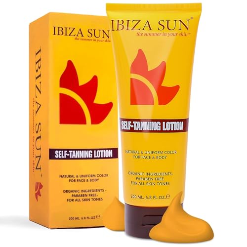 Ibiza Sun Self-Tanning Lotion – Organic Sugar Cane DHA, Vitamin E Moisturizer, Paraben-Free, Fragrance-Free, Vegan Sunless Tan Lotion for Healthy Golden Glow