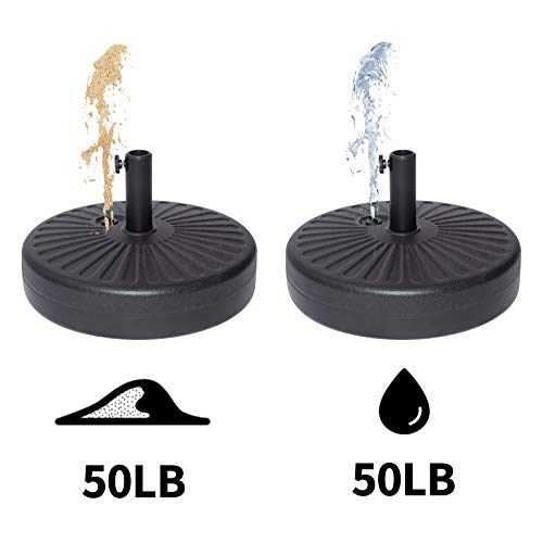 JEAOUIA Black Patio Umbrella Base Outdoor, Heavy Duty Offset Umbrella Holder Water Filled 50 LB Garden Steel Pole Round Base for 6 to 9Ft Sunshade Umbrellas for Yard, Garden and Beach - Thumbnail 7
