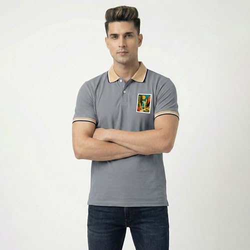 Image of Men's Regular Fit Solid Half Sleeve Casual Tipping Collar Polo T-Shirt