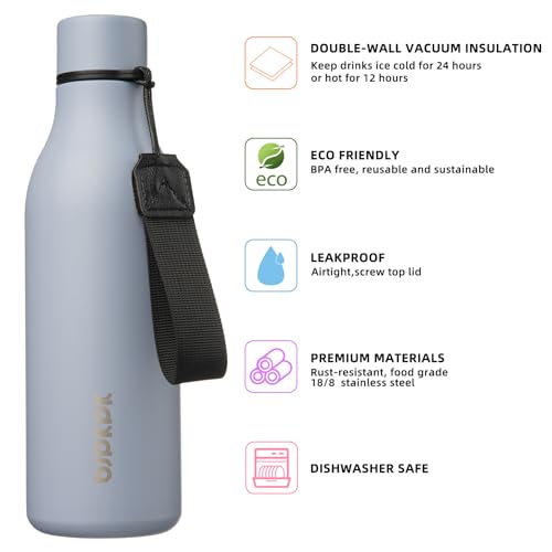 Image of BJPKPK Insulated Water Bottles, 18 oz Stainless Steel Metal Water Bottle with Strap, BPA Free Leak Proof Jugs, Mugs, Flasks, Reusable Thermal Flasks for Sports & Travel, Mist Grey