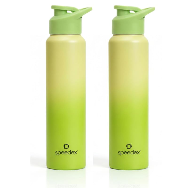 Image of Speedex Stainless Steel Water Bottle 1 Ltr, Leak Proof Sipper Cap, BIS Approved 1000 ml Metal Bottle For Daily, Office, School, Gym, Travel Use for Men, Women, Kids, Adults, Lime Green, Set of 2