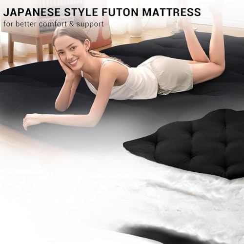 Image of Deevine Craft Quilt Cotton Floor Bed Mattress, Foldable,Rollable Movable Single Bed Comfort Gadda 1 Sleeping Capacity, S Quilted Design (Black, Single Bed 72X36X5 Inches)