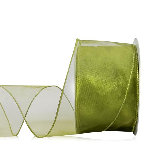Blinket Moss Green Crinkled Sheer St. Patrick's Day Ribbon 2.5" x 25 Yards Wired Carnival Ribbon for Carnival Bow Making Decorations Gift Wrapping Floral Bouquets Holiday Carnival Party Supplies
