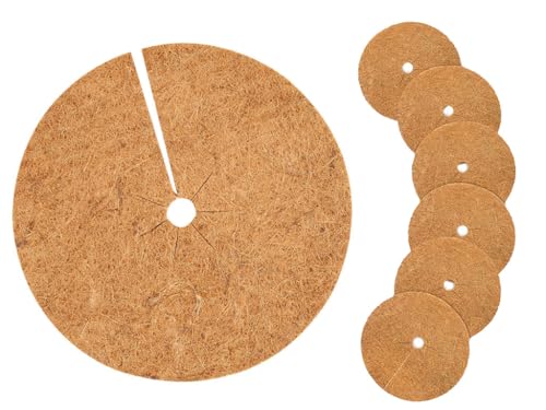 Abiyou 6 Pièces Tapis de Coco Plantes, Tapis de Protection des Plantes, Disque de Protection Plante, Disque Fibre de Coco, Disque de Paillage Coco, pour Plantes Antigel, Protection des Plantes