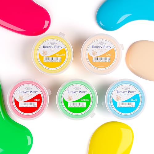 JFA Medical Therapy Exercise Putty 5 Strengths - Extra Soft, Soft, Medium, Firm, Extra Firm 57g Tubs