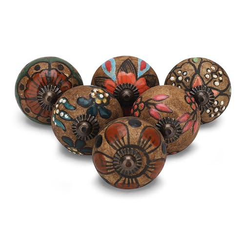 Craft Trade Staubig Türschrankknopf Boho Antik Keramik-Türknöpfe Kommode Schublade Zieht Hardware Knöpfe fur Küche Möbel Messing und Schrank - 06 Stück