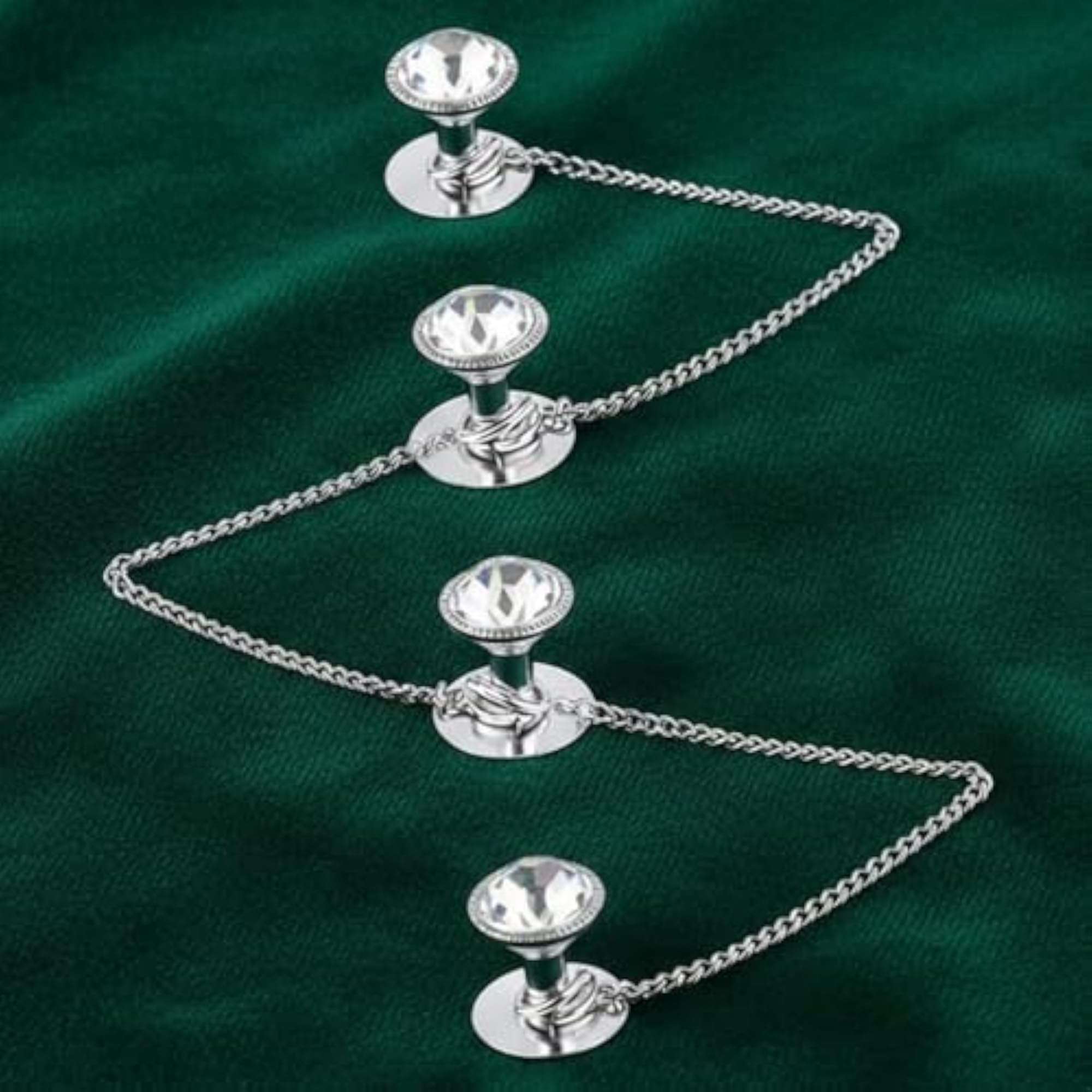 THANU'S Stone Silver Plated Kurta Buttons Cufflinks Studs