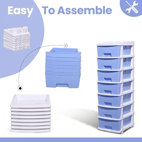 Image of Plastic Modular Drawer Storage Chest Of Drawers Organizer Storage Box, Large Stomo Racks For Multipurpose Anti-slip Shoes Organizers (Blue, 7 Layer)