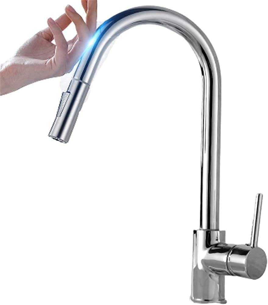 Grifos de cocina con sensor negro extraíble, grifo mixto de inducción inteligente de acero inoxidable, grifo para fregadero con control táctil (color: Cromo) wisdom