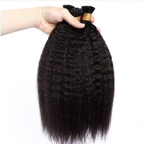 Brazilian Kinky Straight I Tip Human Hair Extension Coarse Yaki Pre Bonded Fusion Stick I Tip Hair Extensions Brazilian Human Hair 100g/100strands (10inch 100strands, #1(Jet Black))