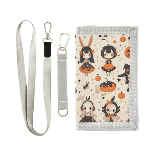 Goth Yellow Halloween Doll Pumpkin Unique trifold wallet for men for male cool trifold wallets with lanyard