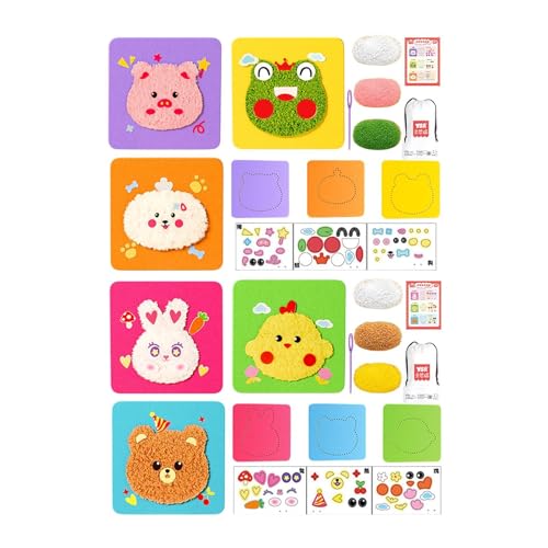Pomurom Kit de bordado de animales, kit de muñecas de costura, Kit de artesanía de animales de peluche con calcomanías, Actividad educativa hecha a mano divertida, haz tu propia muñeca de dibujos