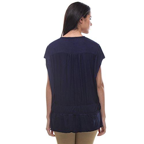 Image of Teemoods Women's Short Sleeve Blouson Top - Round Neck, Elastic Waist, Loose Fit Viscose Summer Top for Women