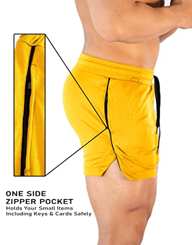 Flyfirefly Men's Gym Workout Shorts Running Lightweight Athletic Short Pants Bodybuilding Training Yellow #TOP3