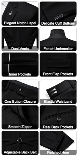 MAGE MALE Mens Suits Slim Fit 3 Piece Tuxedo Suit One Button Solid Prom Wedding Party Blazer Vest Pants Set with Tie3