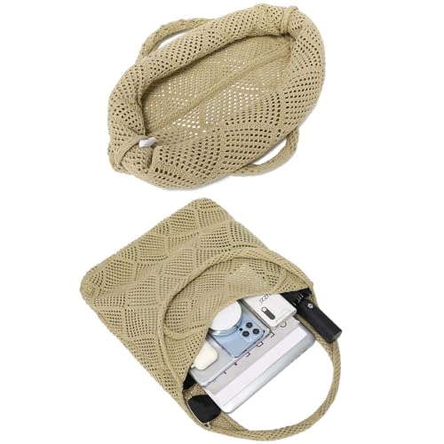 Image of CATMICOO Crochet Beach Bag Tote: Small Knit Bag Summer Shoulder Bag for Vacation