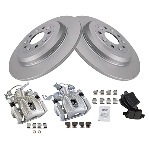 Image of TRQ Rear Brake Pad and Rotor Set Ceramic Solid Rotors Calipers