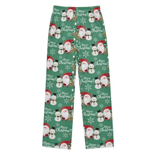Merry Christmas Snowman Santa Boys Long Pants Soft Trousers Elastic Waist Kids Lounge Bottoms with Pockets S-XL