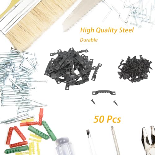 Image of 50 Small Sawtooth Picture Frame Hangers with Screws, Reliable Steel Hardware for Hanging Paintings, Photos, Clocks, and Art - Strong, Simple Installation, and Perfect for Versatile Home Use (Black)