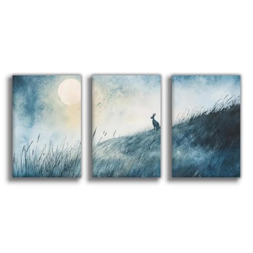 Poster lièvre sur lande toile 50x75cm cadre chambre bureau