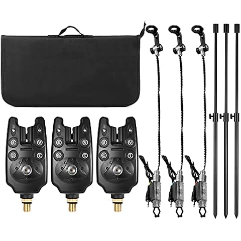 Doorslay Fishing Bite Alarm Set, Fishing LED Alarm Alert, 3 Extending Aluminum Alloy Adjustable Fish Alarms for Fishing Pole, 3 Fishing Swinger with Padded Fish Tool Bag Cover