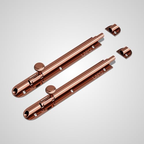 Image of LAPO 2 Pack Heavy Duty Stainless Steel Tower Bolt 8 Inch,Tower Bolt for Main Door and Bathroom, Kundi Latch for bedroom, Chitakni, Tower Bolt for Home,Offices Doors,Window (Rose Gold Finish,Pack of 2)