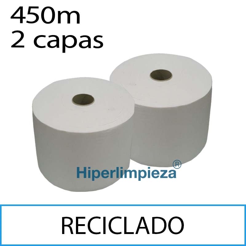 Bobinas Industriales y Dispensador de Papel Reciclado y de Pasta 2 Capas - Mandril Ø76 mm, Rollos de 300 a 800 m, Uso Industrial y Profesional (2 Bobinas 450 m/bobina Reciclado)