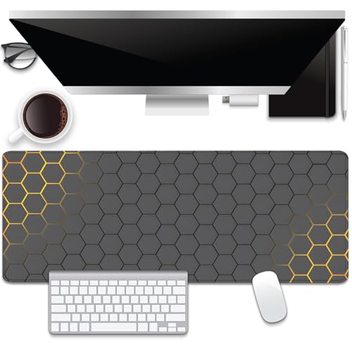Black Gold Honeycomb Desk Pad Mouse Pad,Extend XL Mouse Mat with Stitched Edges,Non-Slip Rubber Base Large Mousepad for Office PC Keyboard Laptop and Home Work Desk Mat(31.5X11.8 in)