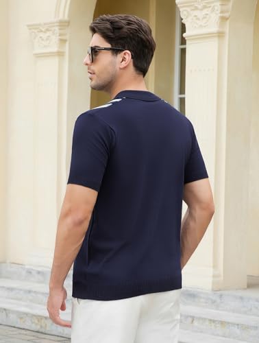 Esabel.C Mens Polo Shirts Short Sleeve Striped Casual Fashion Knit Golf Shirt Regular Fit4