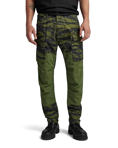 G-STAR Raw - Mens 3D Regular Tapered Cargo 2.0 5-Pocket Pants, Color Shadow Olive 2L Tiger Camo, Size: 32W x 32L