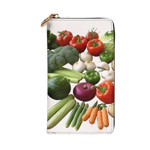 Portefeuille dames en cuir véritable grand format au design légumes