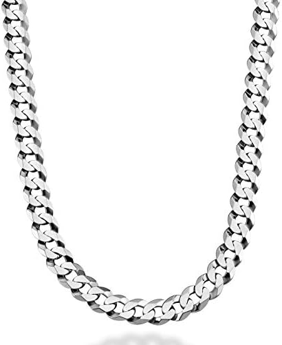 Miabella Solid 925 Sterling Silver Italian 9mm Solid Diamond-Cut Cuban Link Curb Chain Necklace For Men, Made in Italy (Length 20 Inches (X-Short))