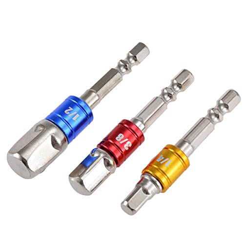 HOHXEN 3 Pezzi 1/4'' 3/8'' 1/2'' Adattatore Esagonale Esteso per Trapano Elettrico a Percussione, Portainserti Magnetico, Set di Chiavi a Bussola, Estensione a Cricchetto, Utensili Elettrici
