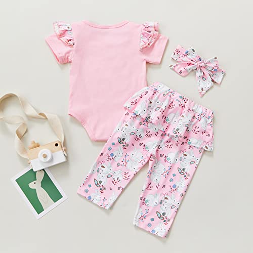Sdghg LZM-S84R---GCKMA2 Newborn Baby Girl Easter Outfit Happy Easter Ruffle Short Sleeve Romper Bunny Pants 3Pcs Summer Clothes Set thumb #6