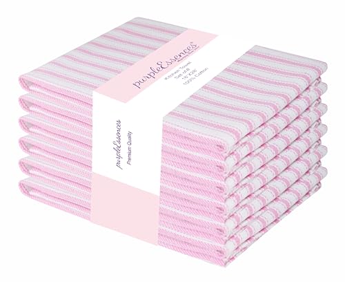PurpleEssences Stripe Kitchen Towels - Set of 6 18x28 Inch - 100% Cotton Absorbent & Reusable Dish Towels with Hanging Loop French-Inspired Style - Spring Easter Summer - Pink