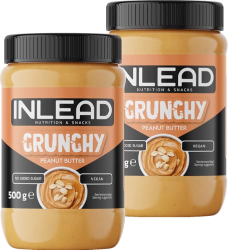 INLEAD - Peanut Butter | Mantequilla de cacahuete cremosa y sin azúcar, sin aceite de palma | Rica en proteínas | Aperitivo ideal para picar entre horas - 2x 500g (Crunchy)