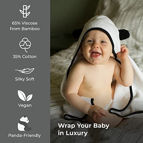 Bedvoyage Baby Towels And Washcloths - Panda Hooded Bath Towels For Babies & Soft Wash Cloths - Bamboo Viscose & Cotton For Sensitive Skin - Baby Bath Set For Newborn Girl Or Boy #TOP2