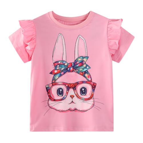 Image of Girls Short Sleeve Shirts Toddler Summer Top Kids Cotton Clothes 2-7 Years
