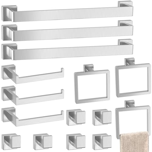 Image of 15-Pieces Brushed Nickel Bathroom Accessories Set, 24 Inch Towel Bar Set | Stainless Steel, Towel Ring, Toilet Paper Holder, Robe Hooks, Towel Racks for Bathroom Wall Mounted, Bathroom Hardware Set