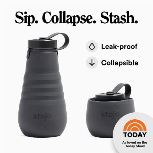 STOJO Collapsible Water Bottle – Carbon Gray, 20oz / 592ml - Leak-Proof Reusable Silicone Travel Cup for Hot & Cold Drinks - Microwave & Dishwasher Safe - AS SEEN ON TODAY SHOW - Image 3